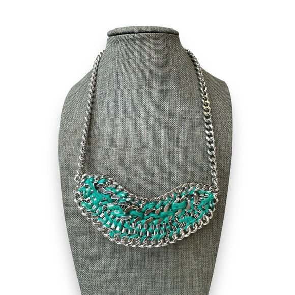 Lydell NYC Teal Blue Yellow Aurora Borealis Rhinestone Necklace 21.5” - Picture 6 of 6